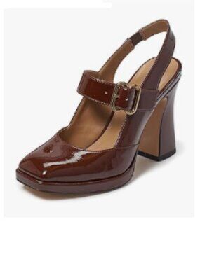 FYS Chocolate Platform Square Toe Chunky High Heel Mary Janes Slingback Pumps
